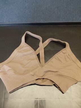 FP Movement -Seamless V-Neck Brown Bralette with Ribbed Band